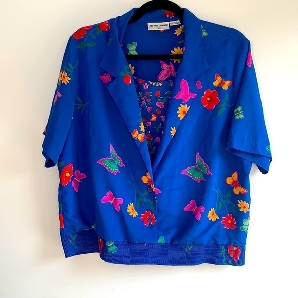 ALFRED DUNNER | Vintage Floral Blue Short Sleeve Blouse and Skirt Set - Picture 1 of 8